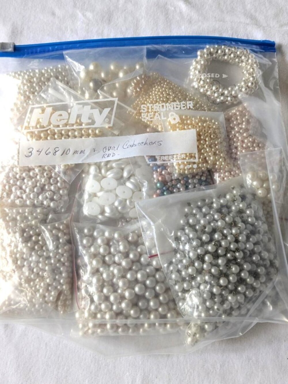 Very Large Lot NOS Loose Vintage (80's) Drilled Faux Pearls Round and Cabochons.